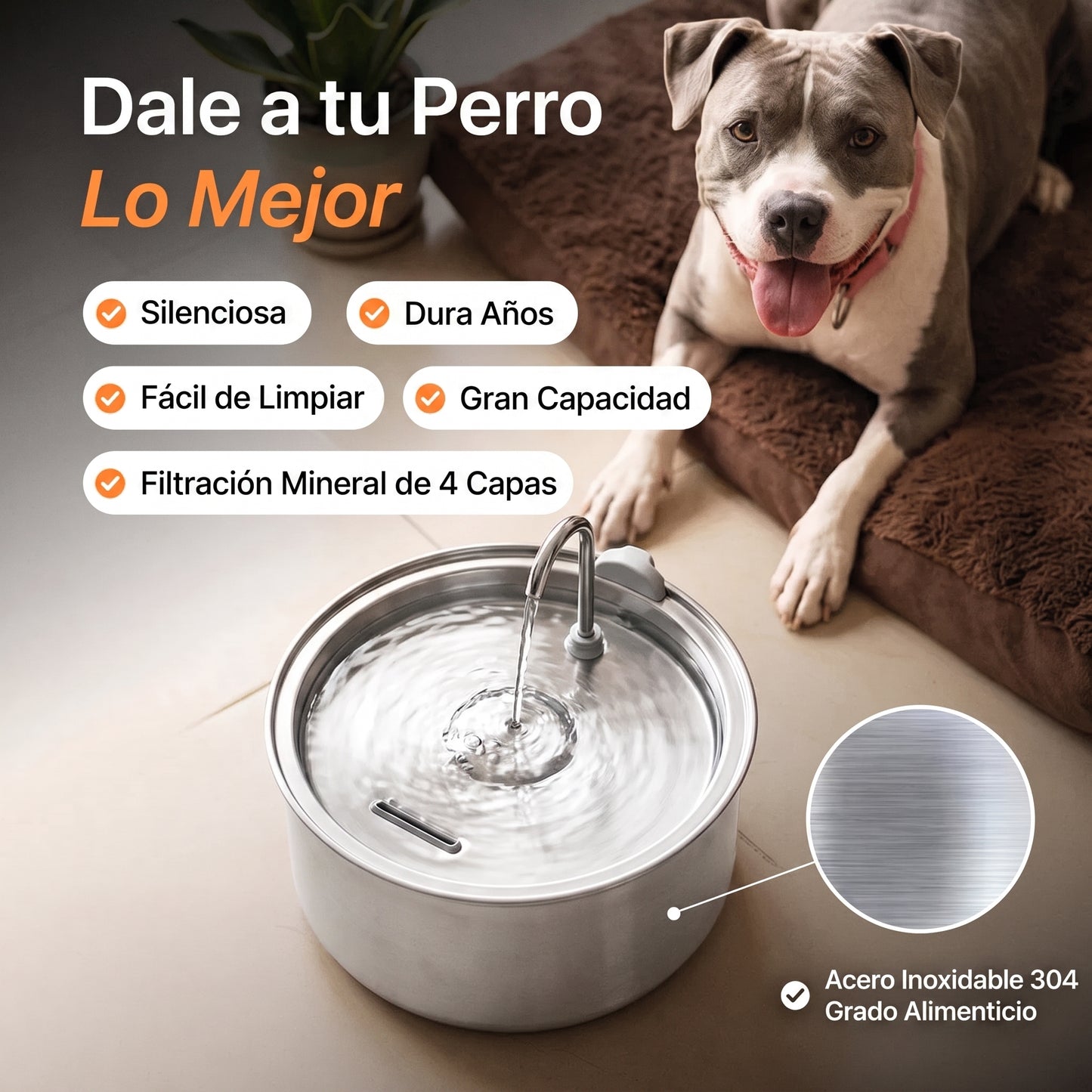Merrow Fuente de Agua de Acero Inoxidable para Perros