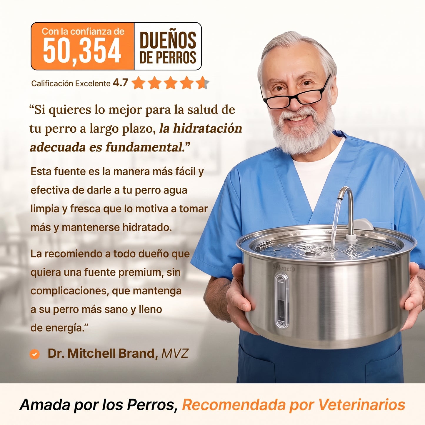 Merrow Fuente de Agua de Acero Inoxidable para Perros